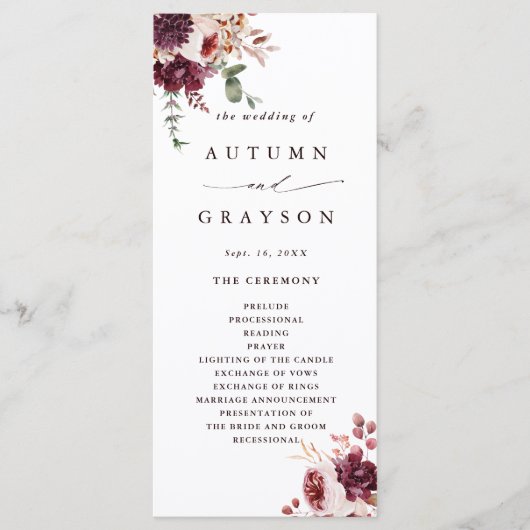 Romance Waterverf Floral Wedding Programmakaart (Voorkant)