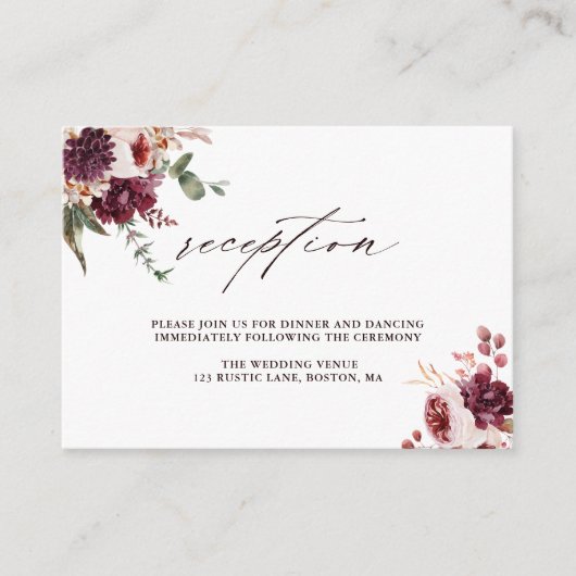 Romance Waterverf Floral Wedding Reception Informatiekaartje (Voorkant)