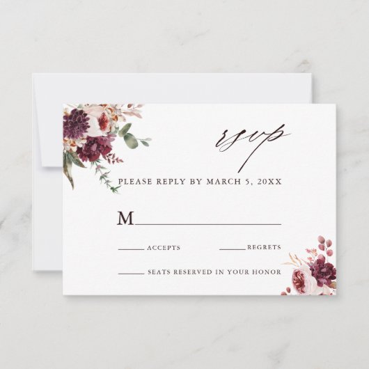 Romance Waterverf Floral Wedding RSVP Kaartje (Voorkant)