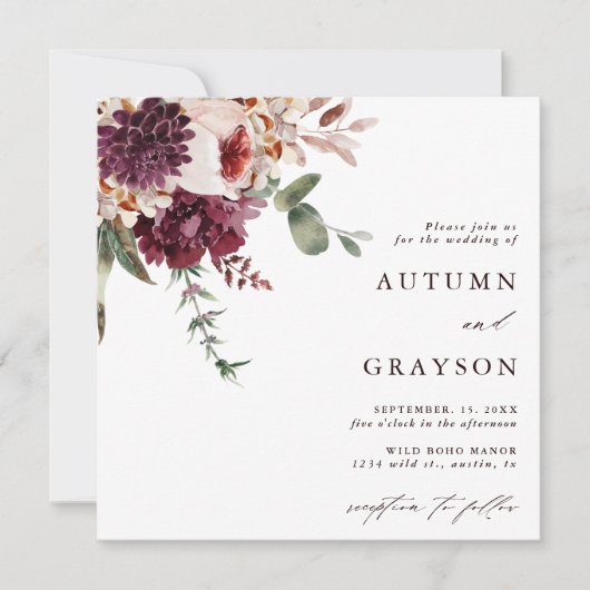 Romance Waterverf Floral Wedding Square Kaart (Voorkant)