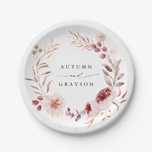 Romance Waterverf Floral Wreath Wedding Papieren Bordje (Voorkant)