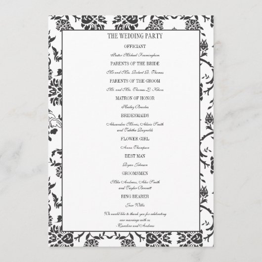 Romance Wedding Programma Programmakaart (Achterkant)