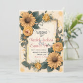 Romance Zonnebloem Weddenschap Gele rozenbladeren Kaart (Staand voorkant)