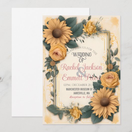 Romance Zonnebloem Weddenschap Gele rozenbladeren  Kaart (Voorkant / Achterkant)