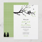 Romancing Black Cats in Tree Green Gingham Wedding Kaart (Voorkant / Achterkant)