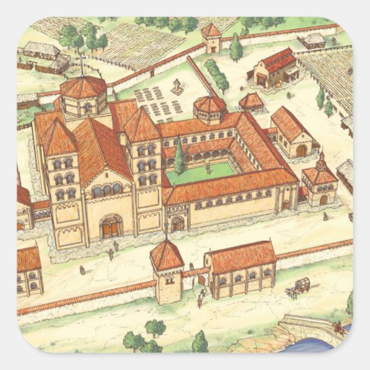 Romanesque Abbey Model Vierkante Sticker (Voorkant)