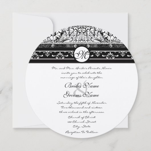 Romanesque Black Damask Swirls Weddenschap Kaart (Voorkant)