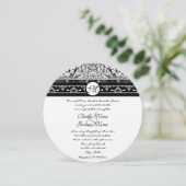 Romanesque Black Damask Swirls Weddenschap Kaart (Staand voorkant)