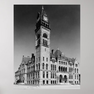 Romanesque City Hall Building Poster