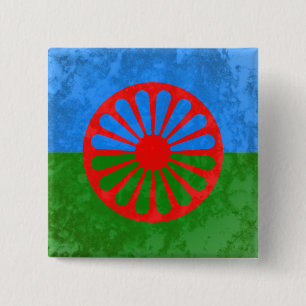 Romani vlag vierkante button 5,1 cm