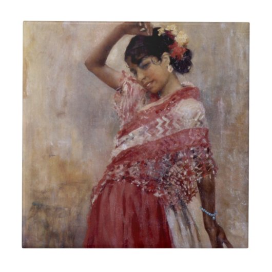 Romani Zigeuner Vrouw Dansen (door Albert Edelfelt Tegeltje (Voorkant)