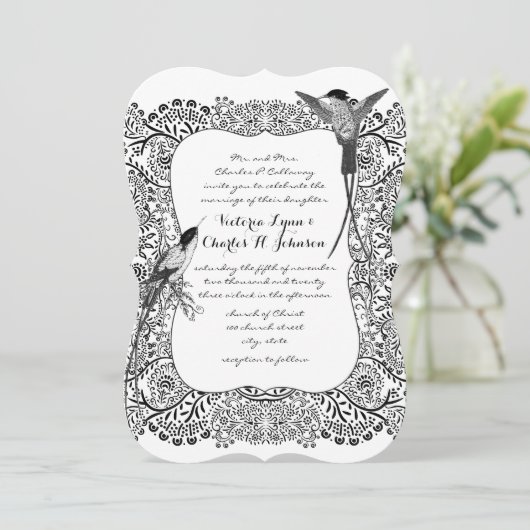 Romanitc Hummingbird Black en White Pattern Kaart (Staand voorkant)