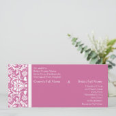 Romanitc Pink Damask Swirls Wedding Invitation Kaart (Staand voorkant)