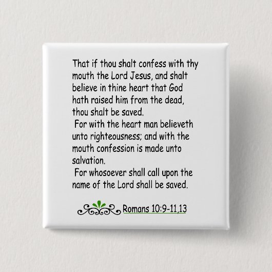 Romans 10: 9-11,13-toets vierkante button 5,1 cm (Voorkant)