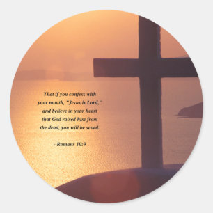 ROMANS 10:9 RONDE STICKER