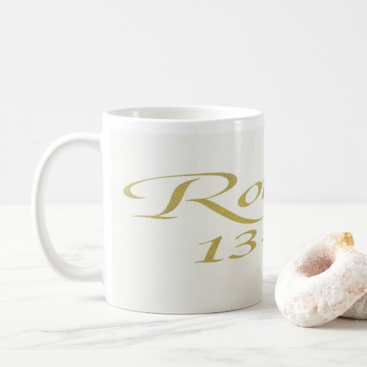 Romans 13:8-10: Bible Verse Mug Koffiemok (Met donut)