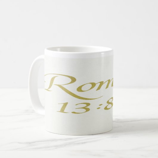 Romans 13:8-10: Bible Verse Mug Koffiemok (Voorkant links)