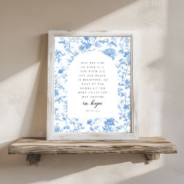 Romans 15:13 Arch Blue Toile de Jouy Bible Verse Poster