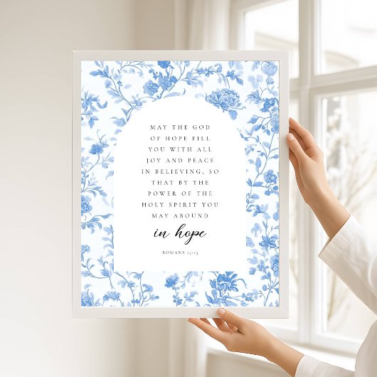 Romans 15:13 Arch Blue Toile de Jouy Bible Verse Poster