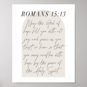 Romans 15:13 Minimale Boho Beige Arch Script Poster