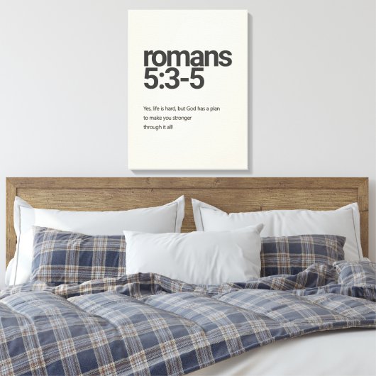 Romans 5:3 Minimalist Christian Canvas Wall Art (Insitu (Slaapkamer))