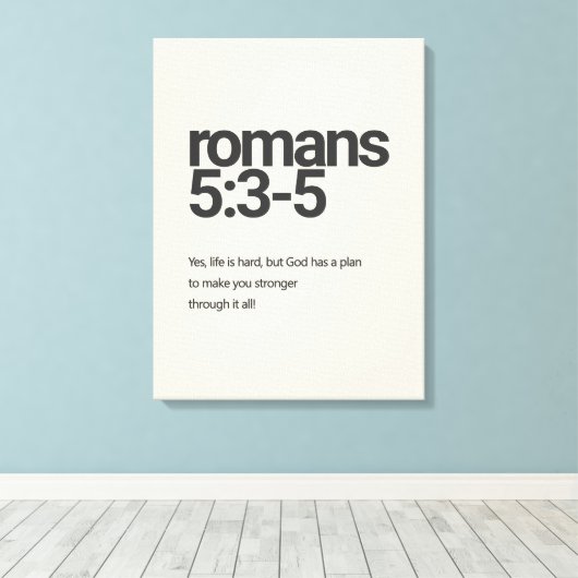Romans 5:3 Minimalist Christian Canvas Wall Art (Insitu (Houten vloer))