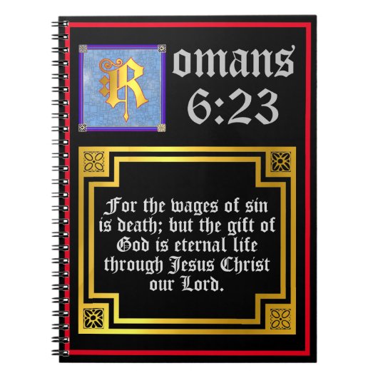 Romans 623 Gold Letter Eternal Life Bible Verse Notitieboek (Voorkant)