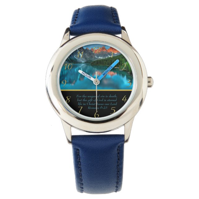 Romans 6:23 bergmeer  goud horloge (Voorkant)