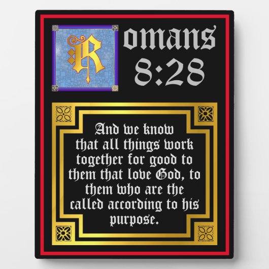 Romans 828 Gold Illuminated Letter KJV Bijbelversi Fotoplaat (Voorkant)