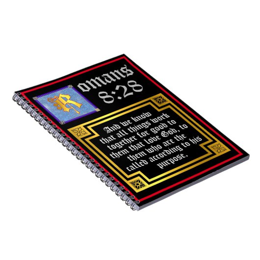 Romans 828 Gold Illuminated Letter KJV Bijbelversi Notitieboek (Rechterzijde)