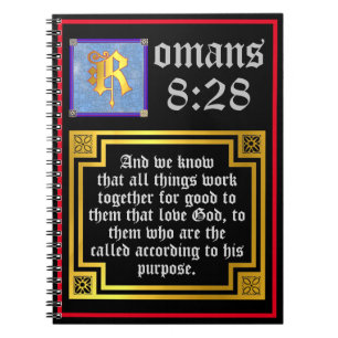 Romans 828 Gold Illuminated Letter KJV Bijbelversi Notitieboek