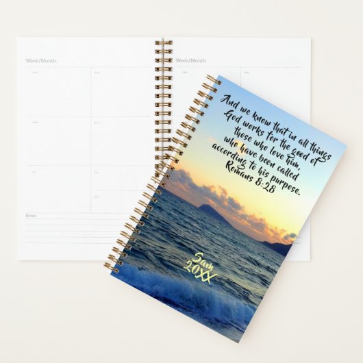 Romans 8:28 Beach Sunset Custom Christelijk Planner (Display)