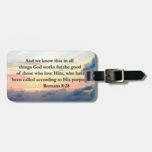 ROMANS 8:28 FAITH BAGAGELABEL (Voorkant horizontaal)