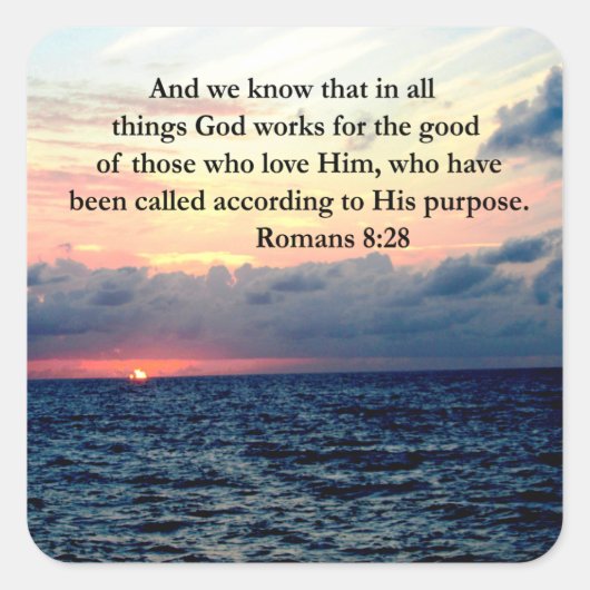 ROMANS 8:28 FAITH VIERKANTE STICKER (Voorkant)