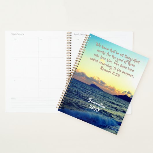 Romans 8:28 Soothing Sunset Christian Faith Planner (Display)