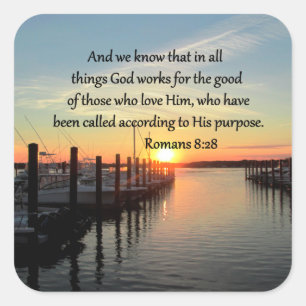 ROMANS 8:28 SUNSET FOTO-ONTWERP VIERKANTE STICKER