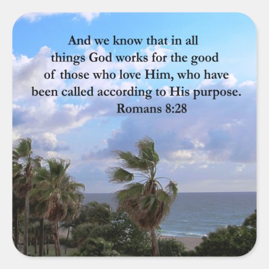 ROMANS INSPIREREN 8:28 VIERKANTE STICKER (Voorkant)