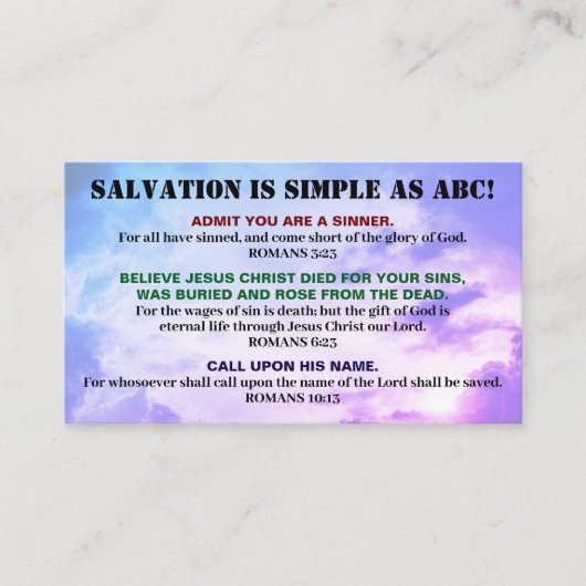 Romans Road Gospel ABC Christelijke Bijbel KJV Visitekaartje (Voorkant)