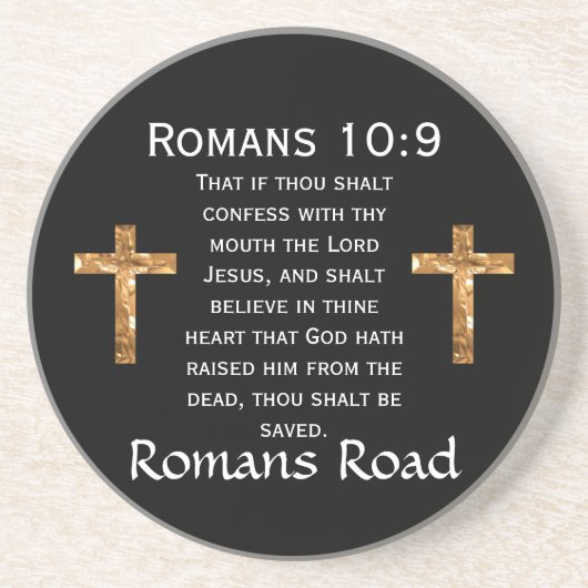 Romans Road, Romans 10:9 Zandsteen Onderzetter (Voorkant)
