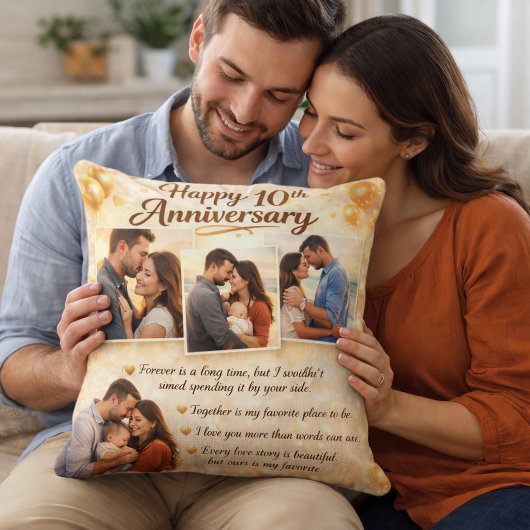 Romantic 10th Anniversary Couple Photo Collage Kussen