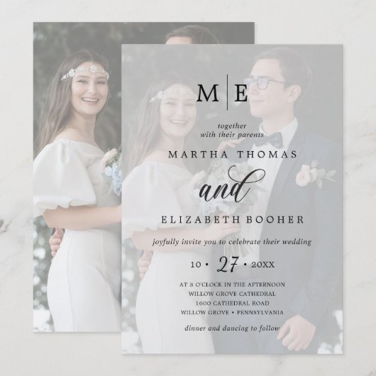 Romantic 2 Fotooverlay Chic Calligraphy Wedding Kaart (Voorkant / Achterkant)