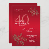 Romantic 40th Ruby Wedding Jubileum Kaart (Voorkant / Achterkant)