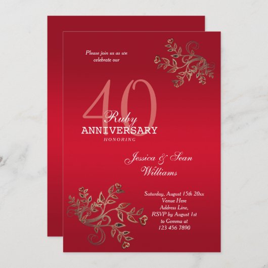 Romantic 40th Ruby Wedding Jubileum Kaart (Voorkant / Achterkant)