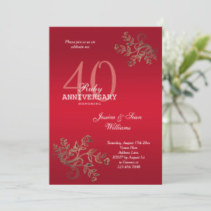 Romantic 40th Ruby Wedding Jubileum Kaart