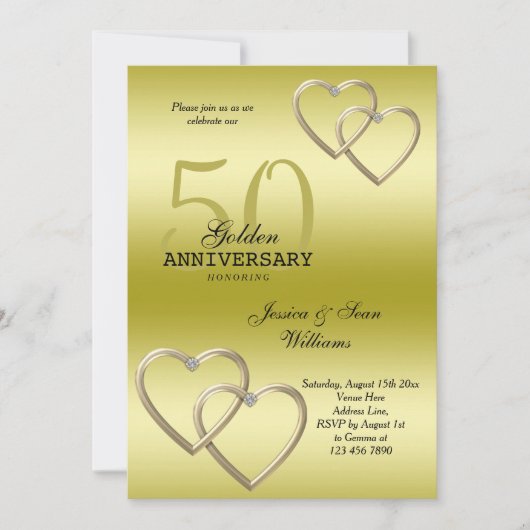 Romantic 50th Gold Wedding Jubileum Kaart (Voorkant)