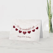 Romantic 60th Birthday Red Heart Bunting-vrouw Kaart (Voorkant)