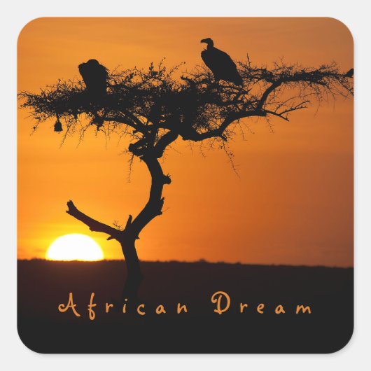 Romantic African Dream sunset foto met tekst Vierkante Sticker (Voorkant)