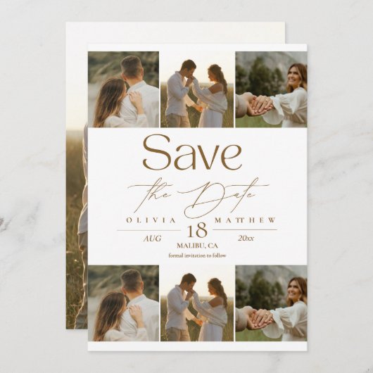 Romantic and Elegant  Photo Collage Wedding  Save The Date (Voorkant / Achterkant)