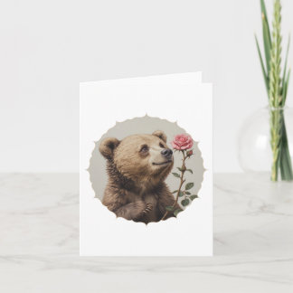 Romantic and inspiring bear with rose kaart