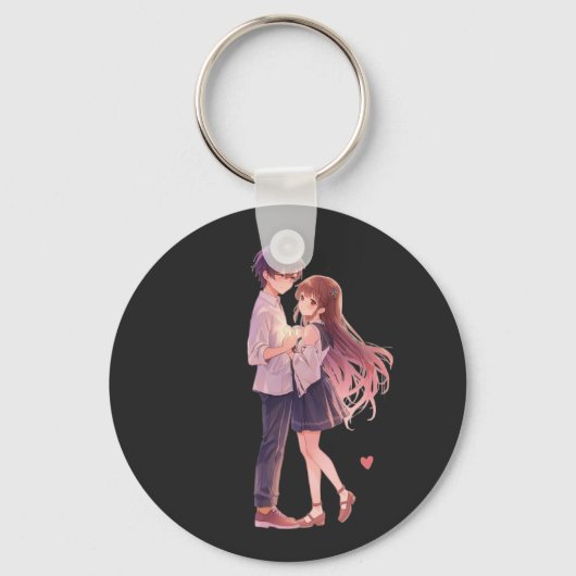 Romantic Anime Couple - Cute Aesthetic Lovers Art  Sleutelhanger (Voorkant)